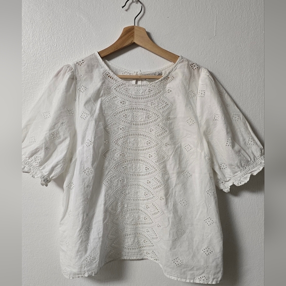 GAP White Eyelet Lace Blouse Size L 100% Cotton - Picture 2 of 9